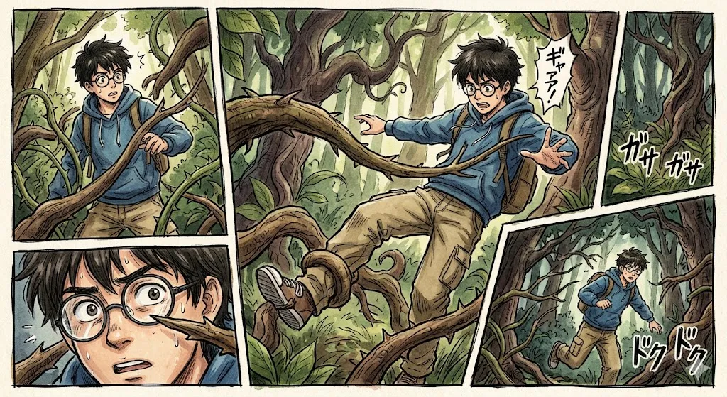 Trees Hate You banner artwork showing the deceptively calm forest before the traps start